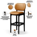 Ver imagem 4 de Kit 6 Banquetas Alta Bar Cozinha Sala Jantar Fixa Betta L02 Preto Couríssimo Whisky - Lyam Decor
