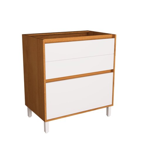 Balcão 80cm 3 Gavetas Cozinha Milão Branco/Ártico/Freijó Rocks