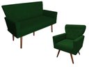 Ver imagem 1 de Kit Namoradeira + 1 Poltrona Decorativa Aurora Suede Verde Pés Madeira Mz Decor