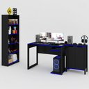 Ver imagem 7 de Quarto Gamer 3 Peças com 1 Mesa, 1 Estante para Livros e 1 Armário para Escritório Toronto Preto/Azu