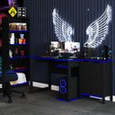 Ver imagem 1 de Quarto Gamer 3 Peças com 1 Mesa, 1 Estante para Livros e 1 Armário para Escritório Toronto Preto/Azu
