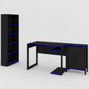 Ver imagem 3 de Quarto Gamer 3 Peças com 1 Mesa, 1 Estante para Livros e 1 Armário para Escritório Toronto Preto/Azu