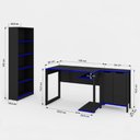 Ver imagem 4 de Quarto Gamer 3 Peças com 1 Mesa, 1 Estante para Livros e 1 Armário para Escritório Toronto Preto/Azu