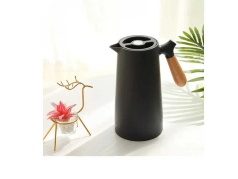 Ver imagem 2 de GARRAFA TERMICA NORDICA CABO DE MADEIRA BOTÃO ANTI VAZAMENTO:Preta