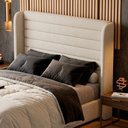 Ver imagem 2 de Cabeceira Estofada para Cama Box Queen Sasha 160cm Moderna Linho Bege - Desk Design