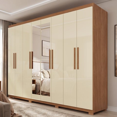 Guarda-Roupa Casal com Pés e Espelho 8 Portas 4 Gavetas Titanium
