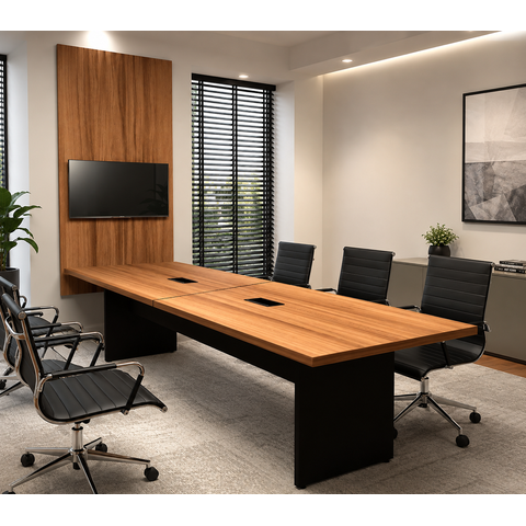 Conjunto Sala de Reunião Mesa 2,70m Painel para TV Ng F5