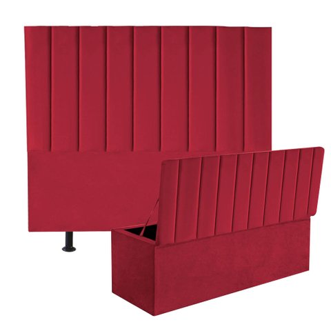 Kit Cabeceira e Calçadeira Baú Casal 140cm Carla Suede Vermelho - D A DECOR