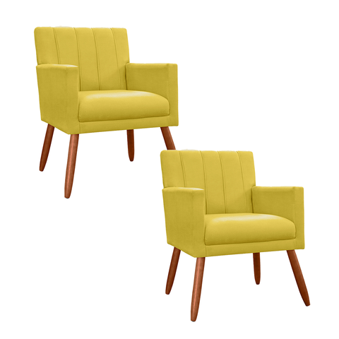 Kit 2 Poltronas Cadeiras Decorativa para Recepção Cecília Corano Amarelo - Incasa Decor