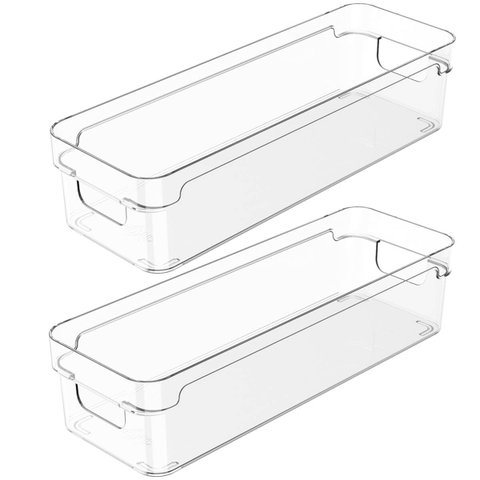 Kit 2 Organizadores de Armário 30x10x7cm Caixas Organizadoras Retangulares com Alças Clear ou