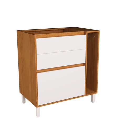 Balcão 80cm 3 Gavetas com Toalheiro Cozinha Milão Branco/Ártico/Freijó Rocks