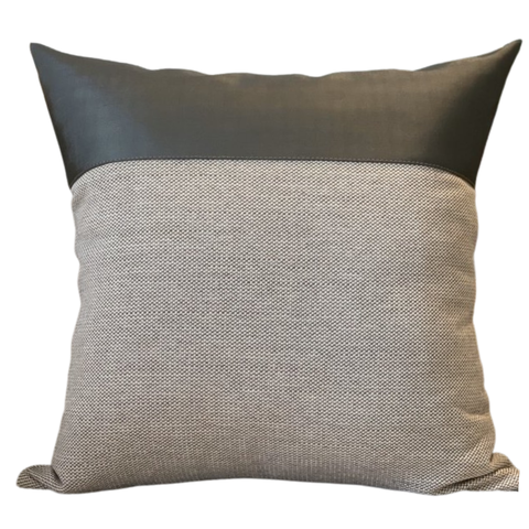 Almofada em Couro e Linho Cinza Quadrada:Completa