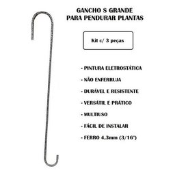 Kit 3 Gancho S de 50cm Grande P/ Pendurar Plantas e Gaiolas - 3