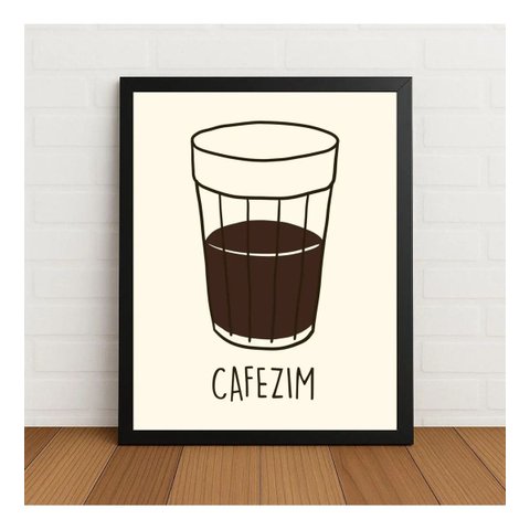 Quadro Cafezim Estilo Minimalista c/ Moldura e Vidro Preto