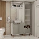 Ver imagem 1 de Conjunto de Banheiro Modulado 100% MDF Americano 3 Peças com Armário de Vidro Iluminata Cinza/Branco