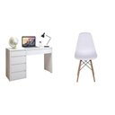 Ver imagem 2 de Conjunto Escritório 2 Peças Escrivaninha Mesa Berlim e Cadeira Eames Base de Madeira Yescasa Branco
