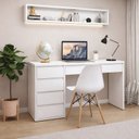 Ver imagem 1 de Conjunto Escritório 2 Peças Escrivaninha Mesa Berlim e Cadeira Eames Base de Madeira Yescasa Branco