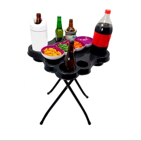 Mesa Petisqueira Dobrável para Copos e Garrafas Pés de Ferro Preto