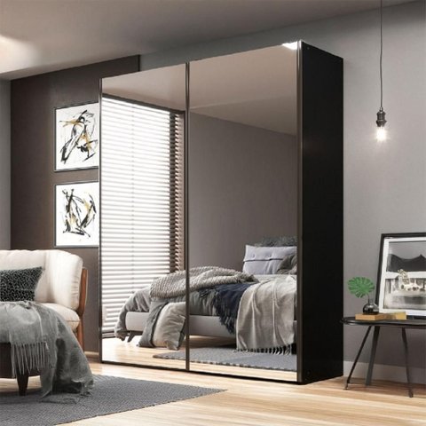 Guarda Roupa 1,83m 2 Portas de Correr Espelhadas 100% Mdf Cor:preto