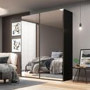 Ver imagem 1 de Guarda Roupa 1,83m 2 Portas de Correr Espelhadas 100% Mdf Cor:preto