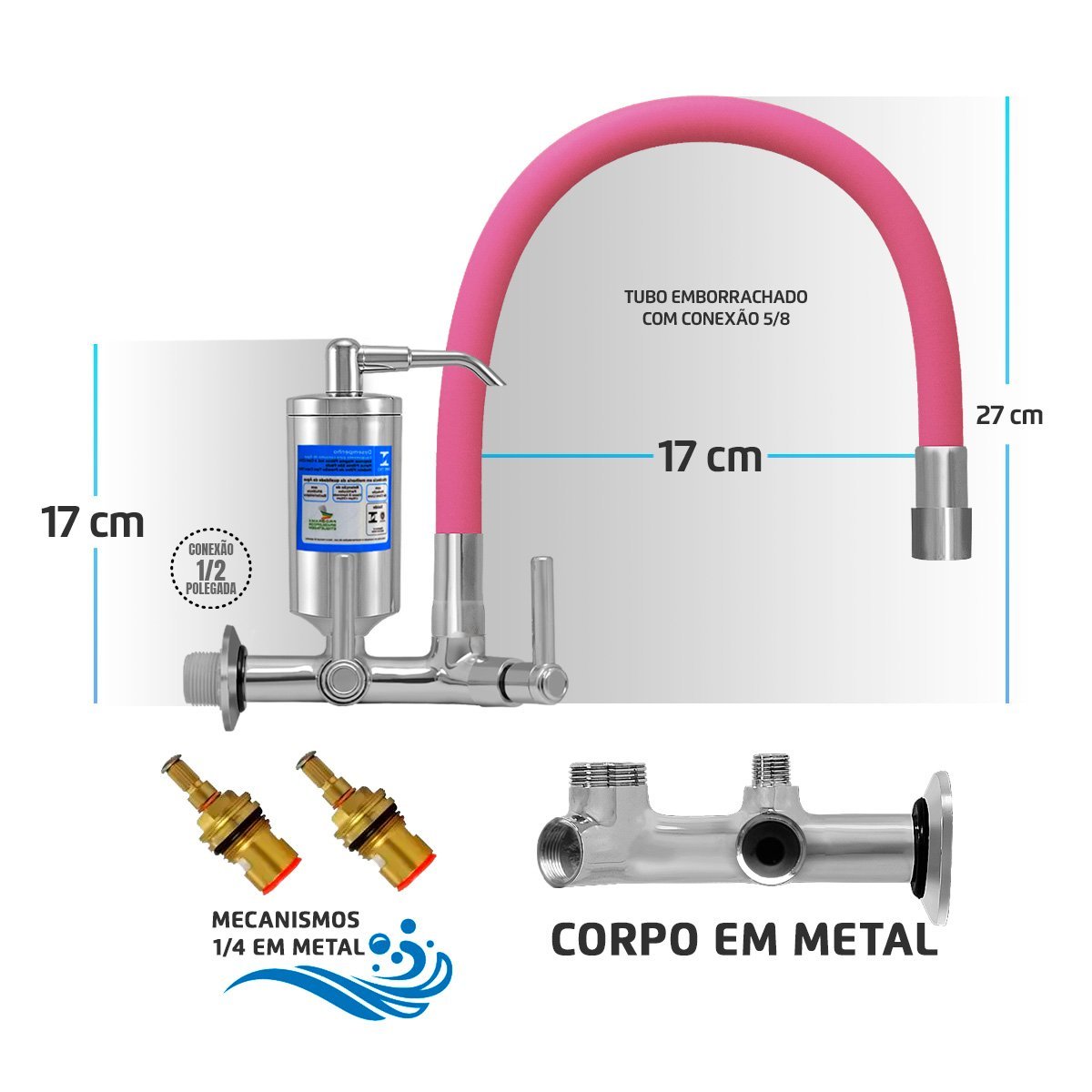 Torneira Filtro Gourmet Parede Emborrachado Rosa 5/8	 Jhd Metais - 6