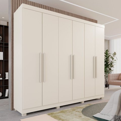 Guarda-Roupa Casal 6 Portas 3 Gavetas Roma Espresso Móveis Branco/Off Arenas