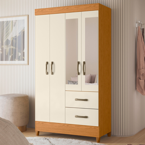 Guarda Roupa Parma 4 Portas com Espelho Cinamomo Off White
