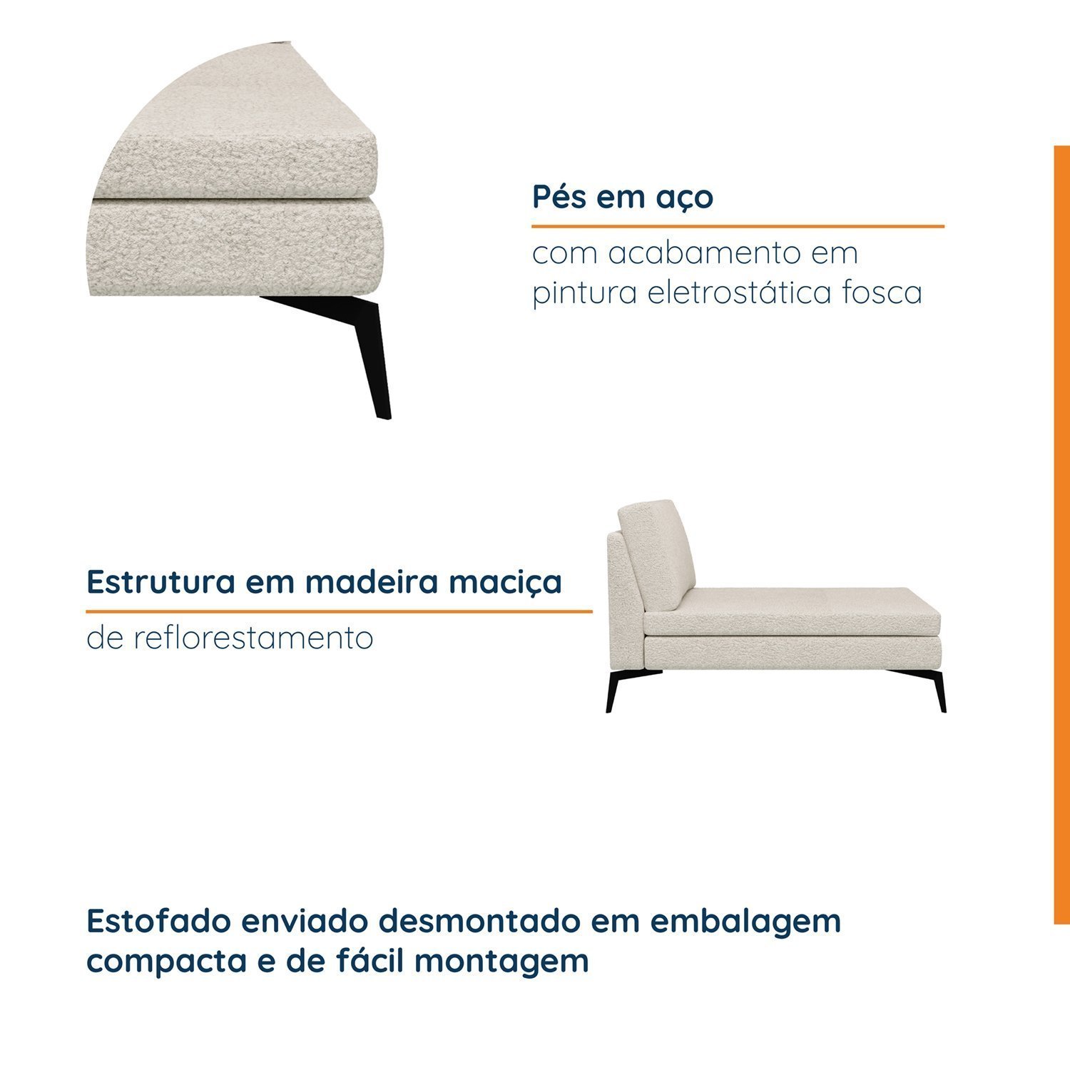 Sofá Chaise sem Braço 85cm Calla Cabecasa Madeiramadeira - 3