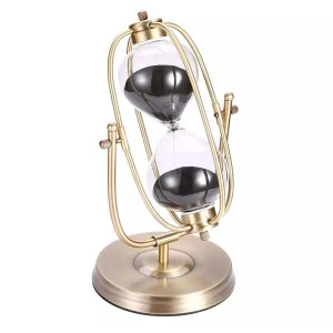 Ampulheta Decorativa Cor Dourada Areia Preta Luxo Decoração 31 cm