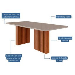 Conjunto de Mesa de Jantar Tampo de Vidro Off White Ester 2,10 com e 8 Cadeiras Clarice Cinamomo/ - 5