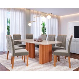 Conjunto de Mesa de Jantar Tampo de Vidro Off White Ester 2,10 com e 8 Cadeiras Clarice Cinamomo/ - 2