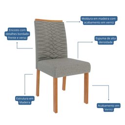 Conjunto de Mesa de Jantar Tampo de Vidro Off White Ester 2,10 com e 8 Cadeiras Clarice Cinamomo/ - 6