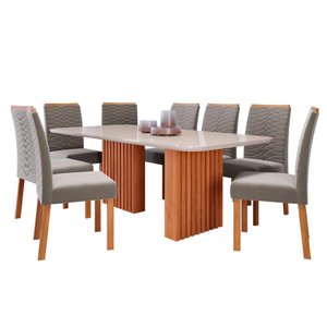 Conjunto de Mesa de Jantar Tampo de Vidro Off White Ester 2,10 com e 8 Cadeiras Clarice Cinamomo/