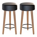 Ver imagem 1 de Kit 02 Banquetas Cozinha Paris Estofada D-33 Pés de Madeira Rosqueáveis Corano Preto - Desk