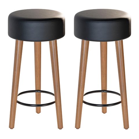 Kit 02 Banquetas Cozinha Paris Estofada D-33 Pés de Madeira Rosqueáveis Corano Preto - Desk