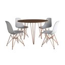Ver imagem 6 de Mesa Jantar Redonda 110Cm Amêndoa Clips 3 Pés Com 4 Cadeiras Brancas Base Cobre - Cor: Amendoa