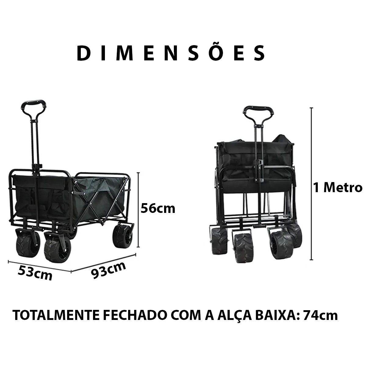 Carrinho Vagao Utilitario Dobravel Roda Grande Carga Caçamba Multiuso Grande Capacidade Armazenament - 2