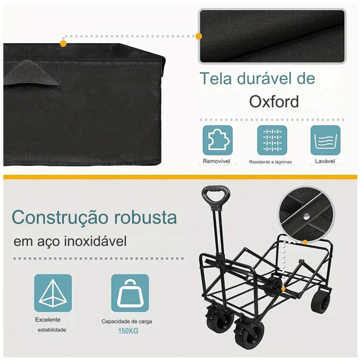 Carrinho Vagao Utilitario Dobravel Roda Grande Carga Caçamba Multiuso Grande Capacidade Armazenament - 8