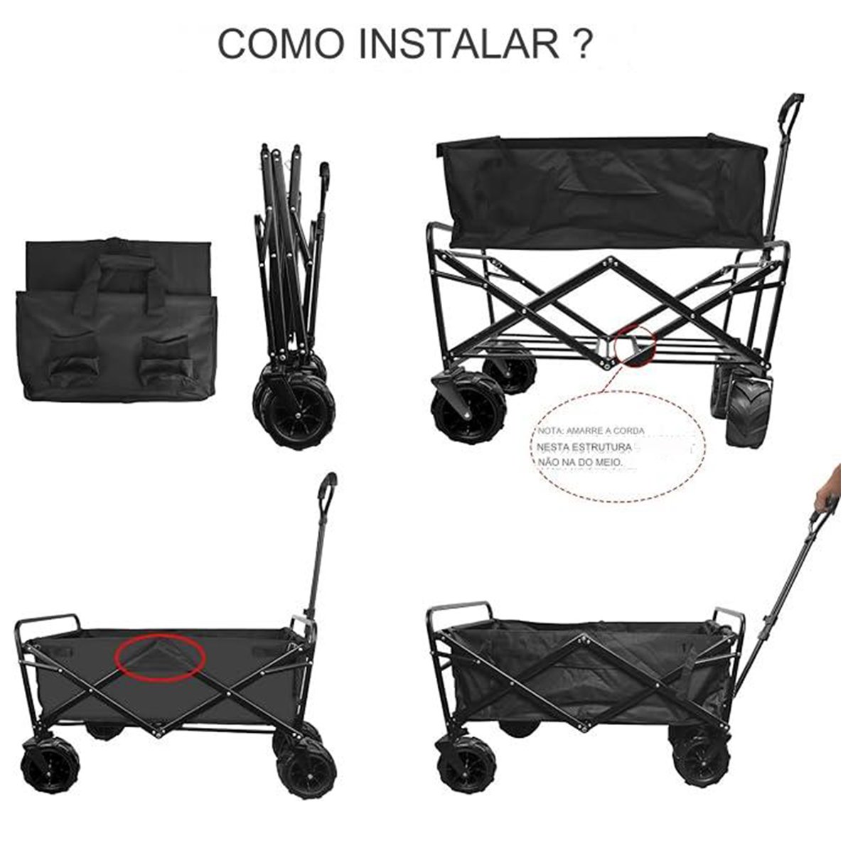 Carrinho Vagao Utilitario Dobravel Roda Grande Carga Caçamba Multiuso Grande Capacidade Armazenament - 6