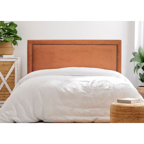 Cabeceira Casal Reta Luxo 140x60 Veludo Terracota - Tachas Fumê