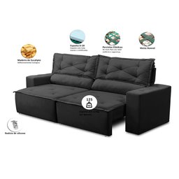 Sofá Retrátil e Reclinável 2 lugares com Molas 1,50m Livia Suede Preto Adonai Estofados - 2