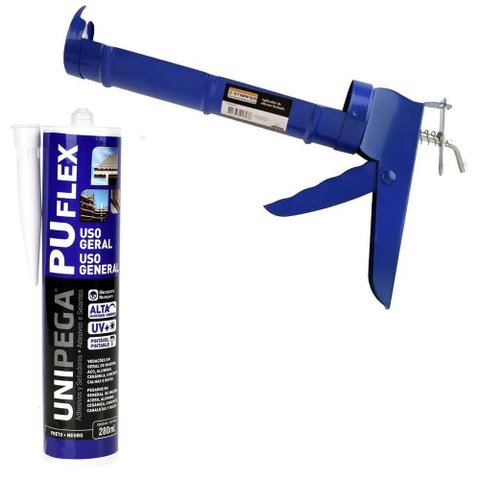 Aplicador de Silicone Fechado + Selante PU Flex Uso Geral Preto 280ml - Unipega