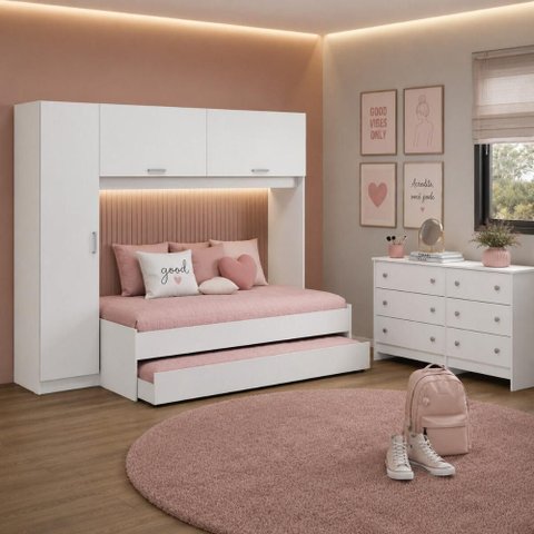 Quarto Infantil Modulado Bicama com Guarda-Roupa e Cômoda Pulse Multimóveis MP4850 Branco