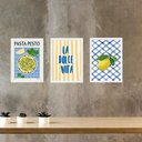 Ver imagem 1 de Kit 3 Quadros Cozinha Italiana Amarelo e Azul 24x18cm:moldura Branca