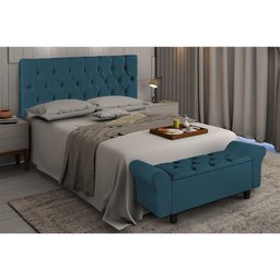Recamier Baú Capitonê Veludo Azul Paris Ii 1,50m - 2