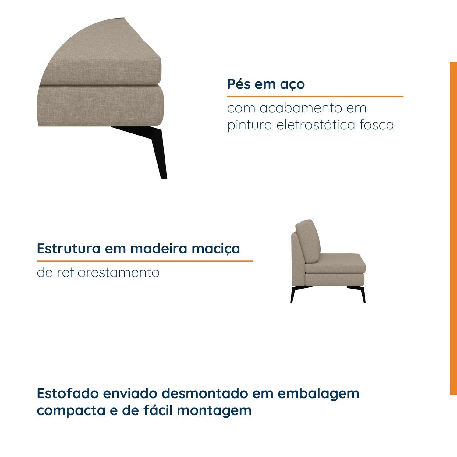 Sofá Modular 2 Lugares com Chaise 170cm Calla Cabecasa Madeiramadeira - 5