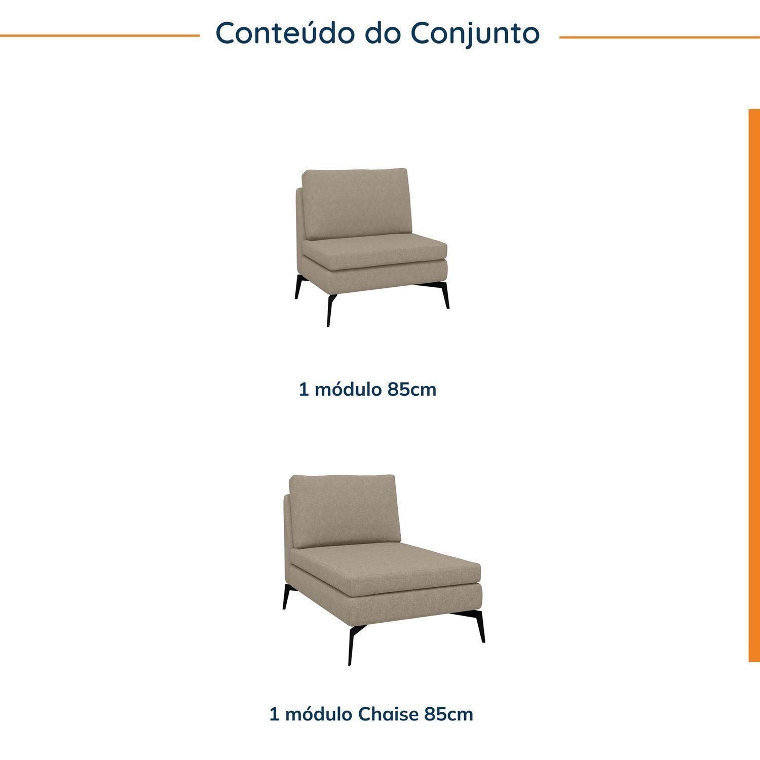 Sofá Modular 2 Lugares com Chaise 170cm Calla Cabecasa Madeiramadeira - 2