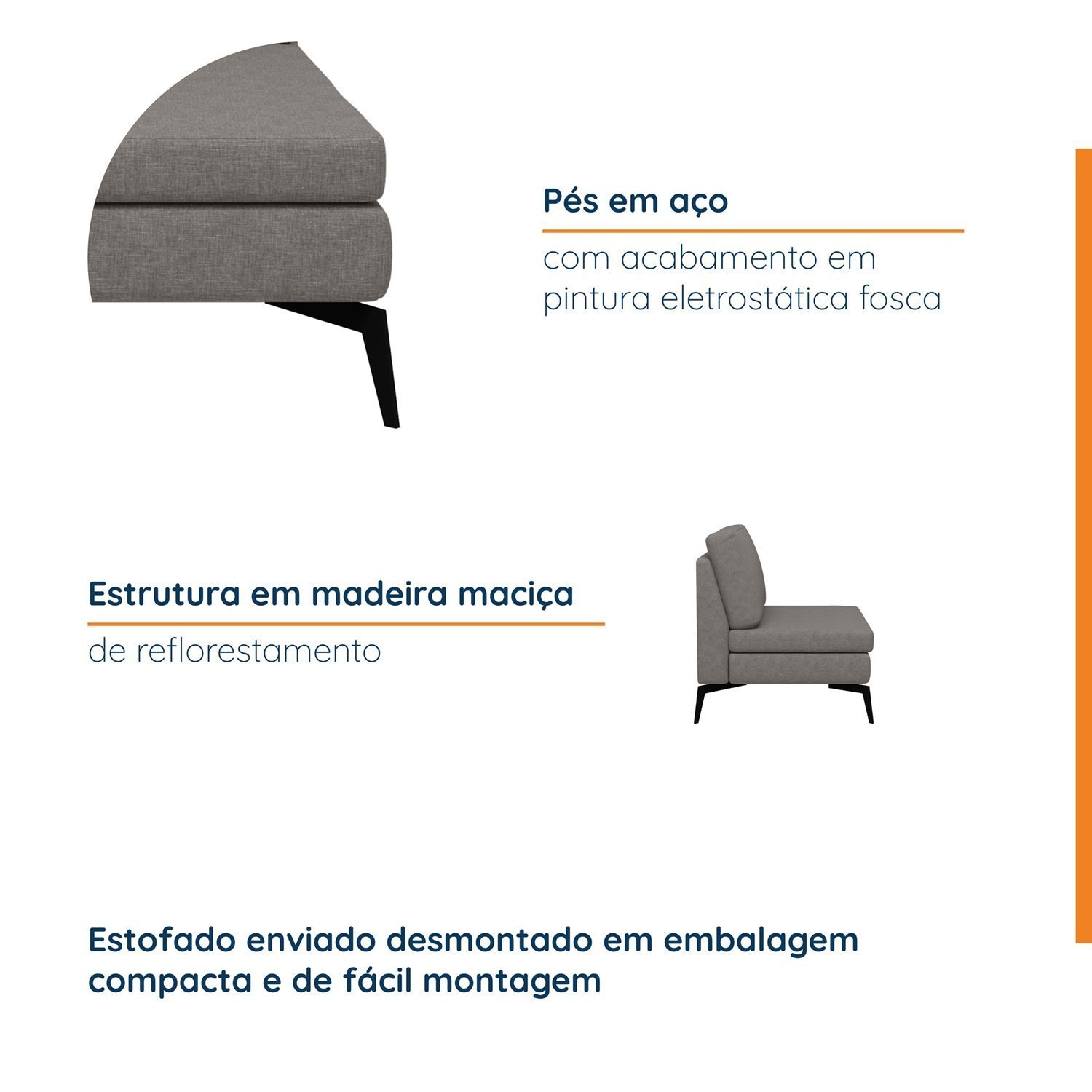 Sofá Modular 2 Lugares com Chaise 170cm Calla Cabecasa Madeiramadeira - 5