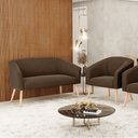 Ver imagem 2 de Kit 01 Namoradeira 02 Lugares e 01 Poltrona Stella Suede Marrom Pés Palito Natural - D’Rossi