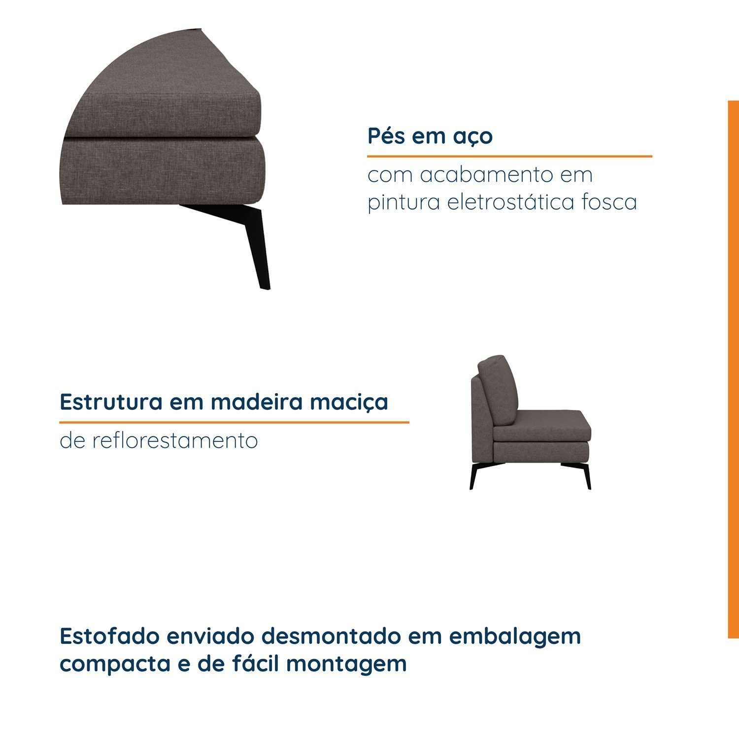 Sofá Modular 2 Lugares com Chaise 170cm Calla Cabecasa Madeiramadeira - 5